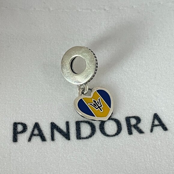 Pandora Barbados Flag Charm Heart Bead Pendant S925 Sterling Silver Jewelry - Picture 3 of 4